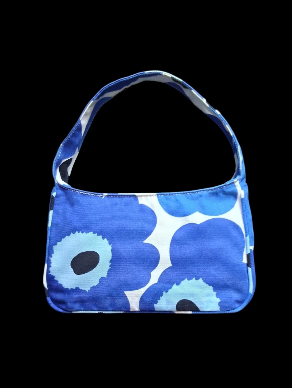 Marimekko "Unikko" Blue Poppy Floral Cotton Canvas Shoulder Bag Handbag Purse - Picture 5 of 10